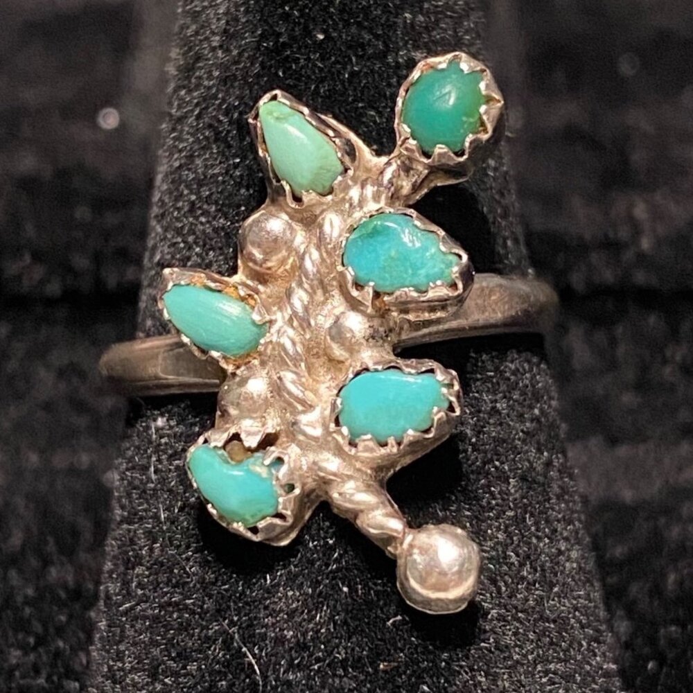 Ring Turquoise Size 5.5 Petit Point Possibly Native Zuni Old Pawn Vintage Jewelr